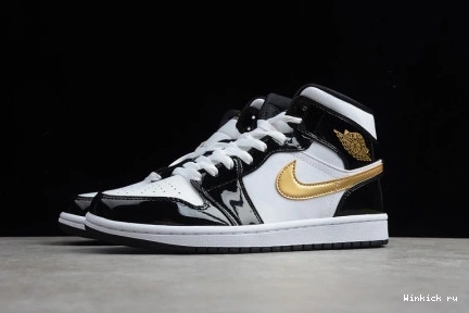 Patent Black Gold Jordan Air 1 Mid White 1112